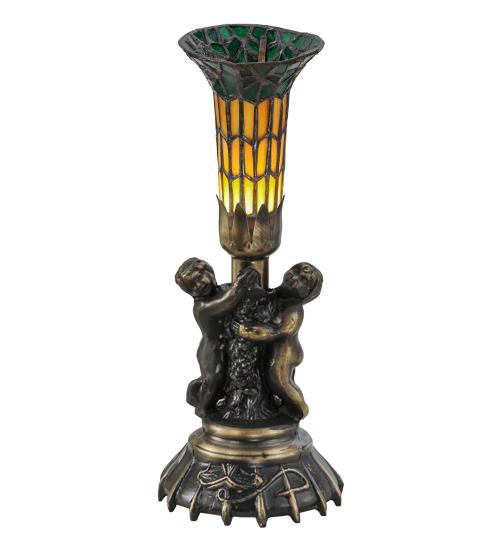 13" High Stained Glass Pond Lily Twin Cherub Accent Lamp