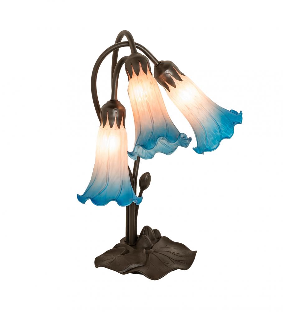 16" High Pink/Blue Tiffany Pond Lily 3 Light Accent Lamp