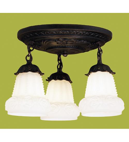 12" Wide White Puffy Rose 3 Light Semi-Flushmount