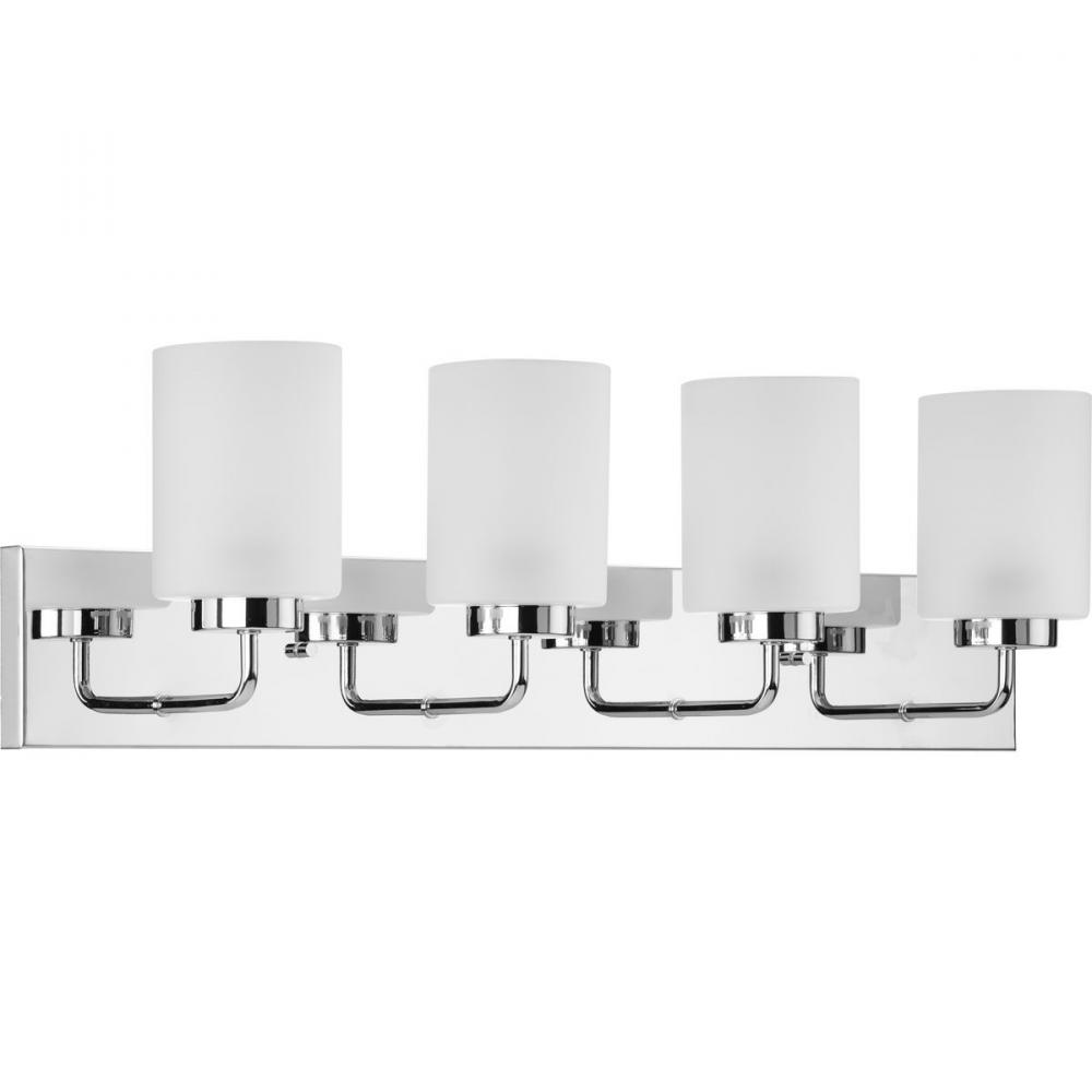 Merry Collection Four-Light Polished Chrome and Etched Glass Transitional Style Bath Vanity Wall Lig