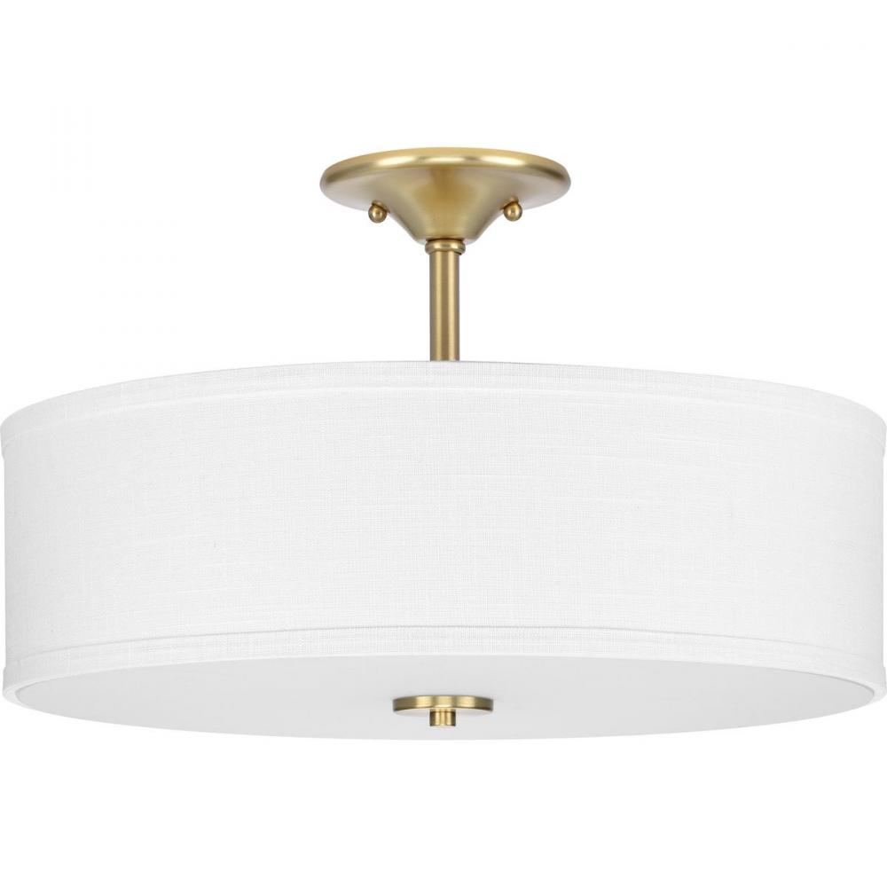 Inspire Collection 18" Three-Light Transitional Satin Brass Summer Linen Glass Semi-Flush Mount