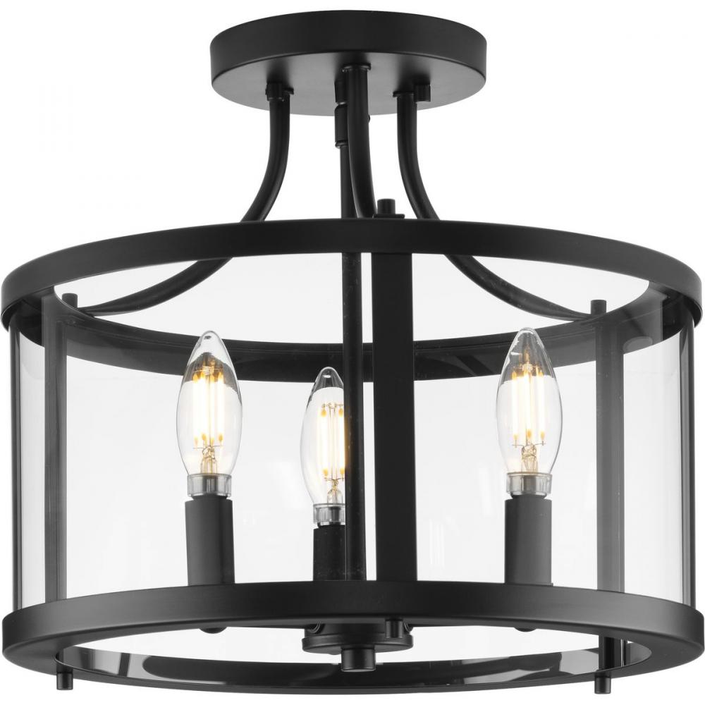 Gilliam Collection 13 in. Three-Light Matte Black New Traditional Semi-Flush Mount