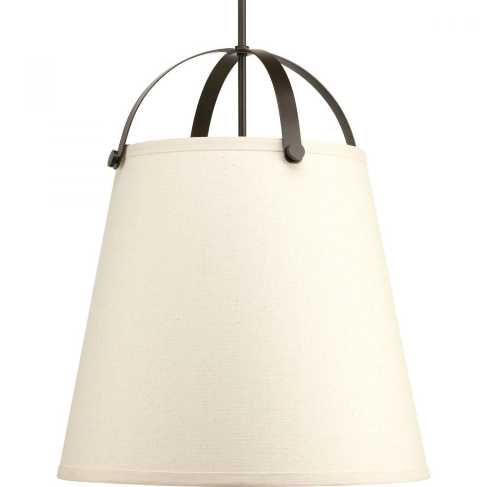 Galley Collection Three-Light Antique Bronze Linen Shade Coastal Pendant Light