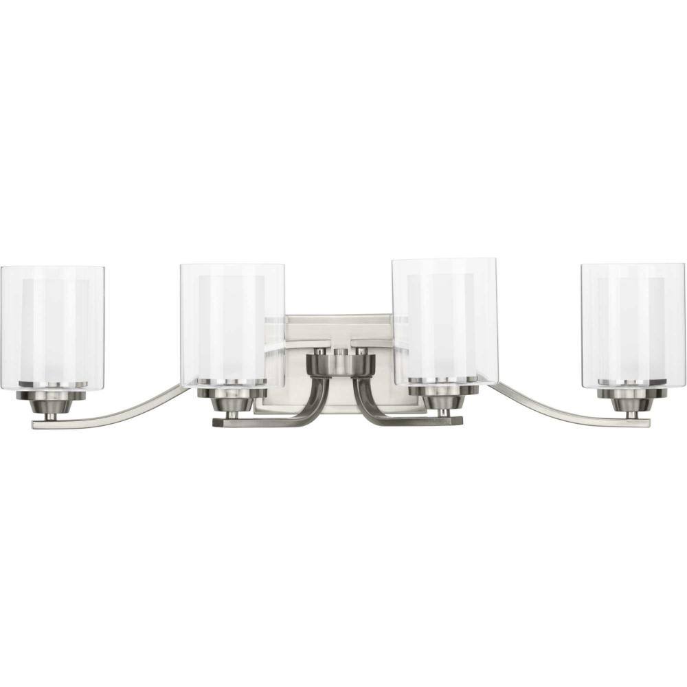 Kene Collection Four-Light Brushed Nickel Clear Glass Craftsman Bath Vanity Light