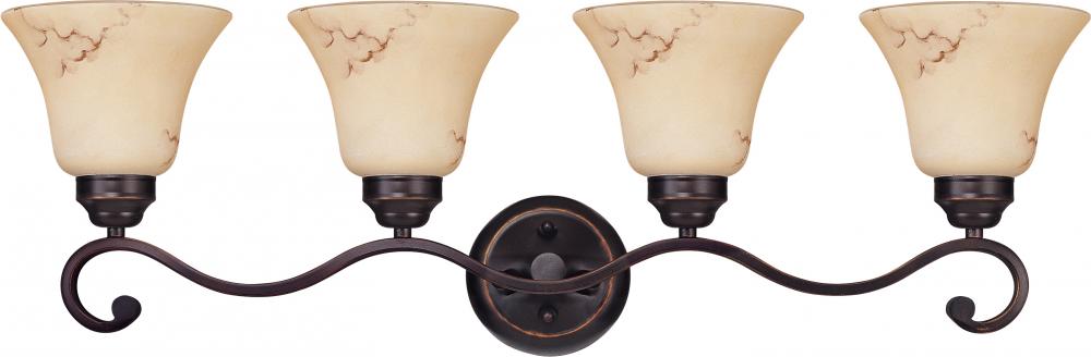 4-Light Wall Mounted Vanity Light in Copper Espresso Finish with Honey Marble Glass Shades